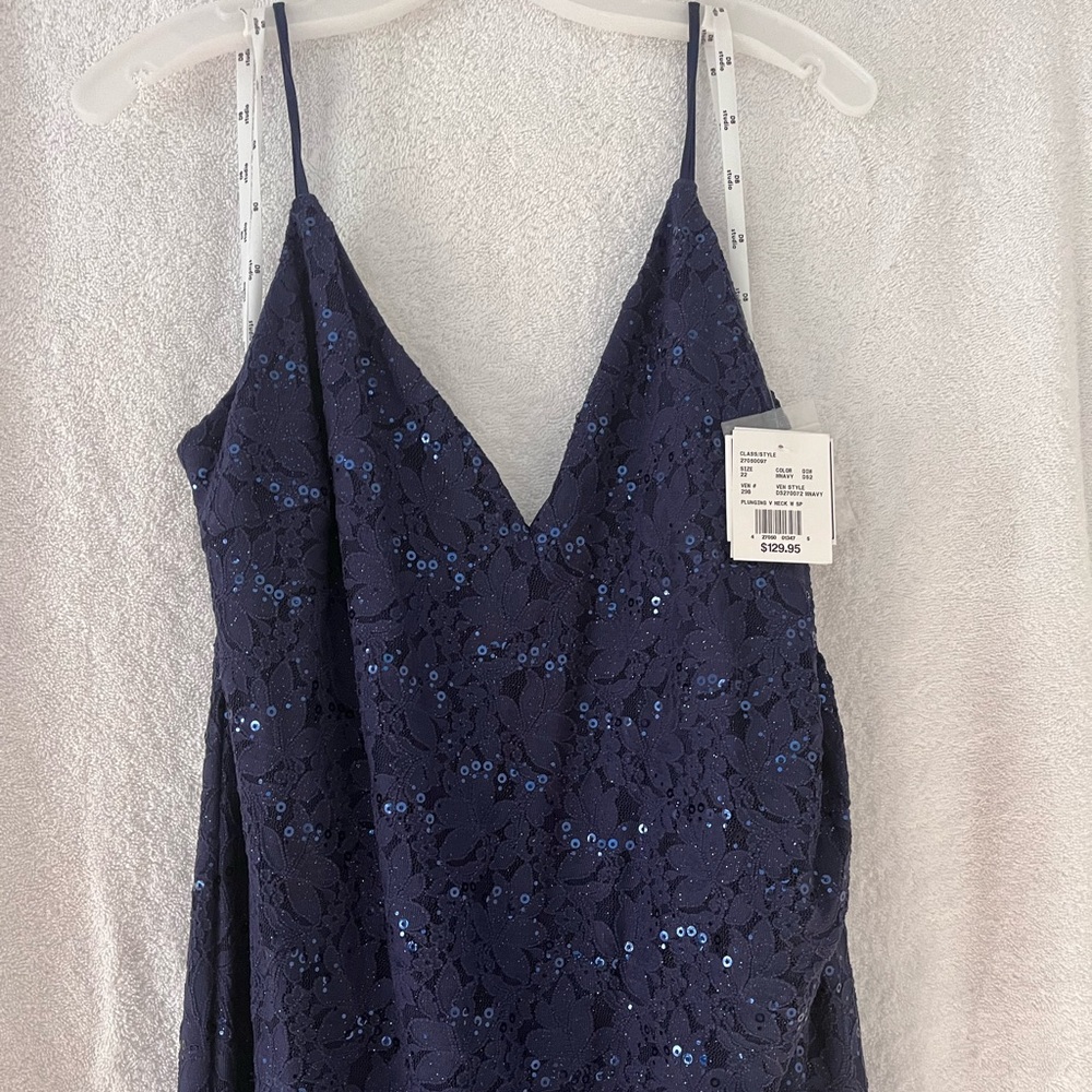 David's Bridal Navy Blue Sequin Lace Prom Dress